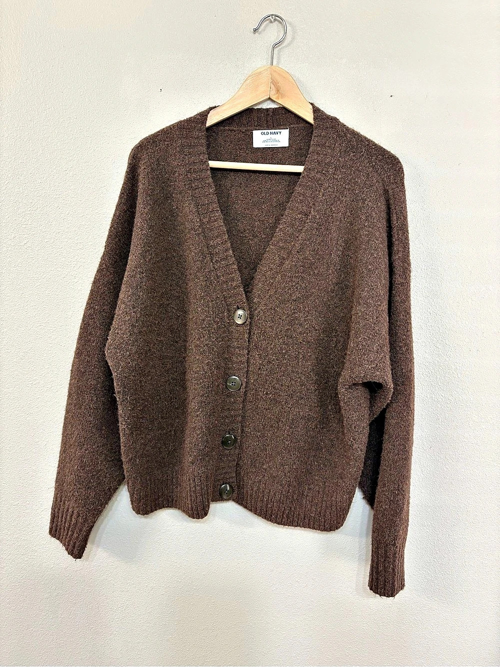 Old Navy Slouchy Wool-Blend Cardigan Sweater Brown Large